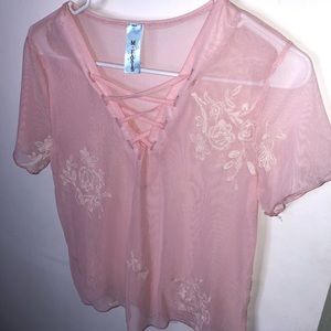 M Sheer Pink Floral Top